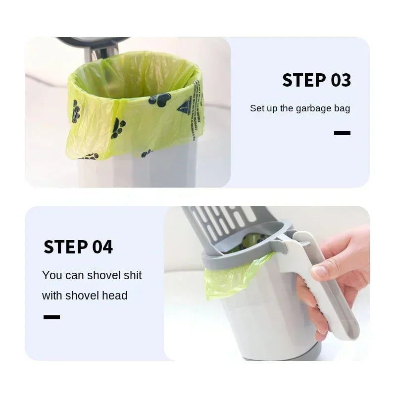 FanzyMarket cat litter scoop with refill bags, self-cleaning litter shovel, waste bin, suitable for pet hygiene and grooming.