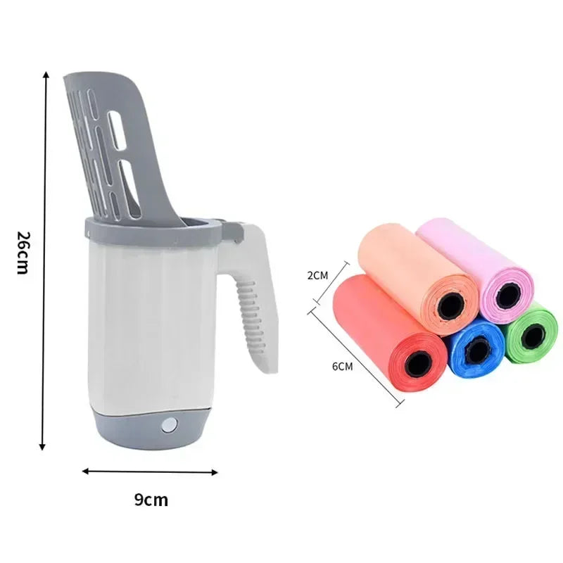 FanzyMarket cat litter scoop with refill bags, self-cleaning litter shovel with waste bin for pet hygiene and grooming.