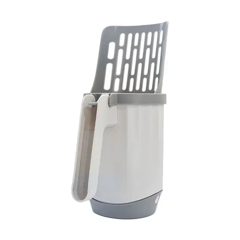 FanzyMarket self-cleaning cat litter scoop with refill bags, waste bin, and ergonomic shovel for easy litter box cleaning.