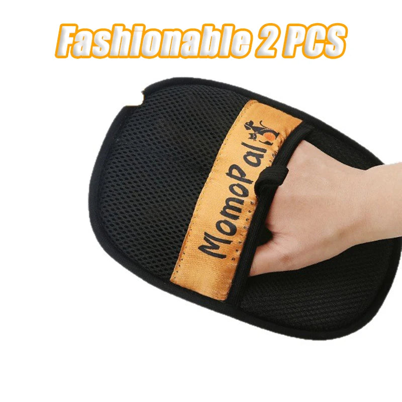Electrostatic pet grooming glove for dogs and cats, reusable and washable, with bidirectional shedding and massage features.