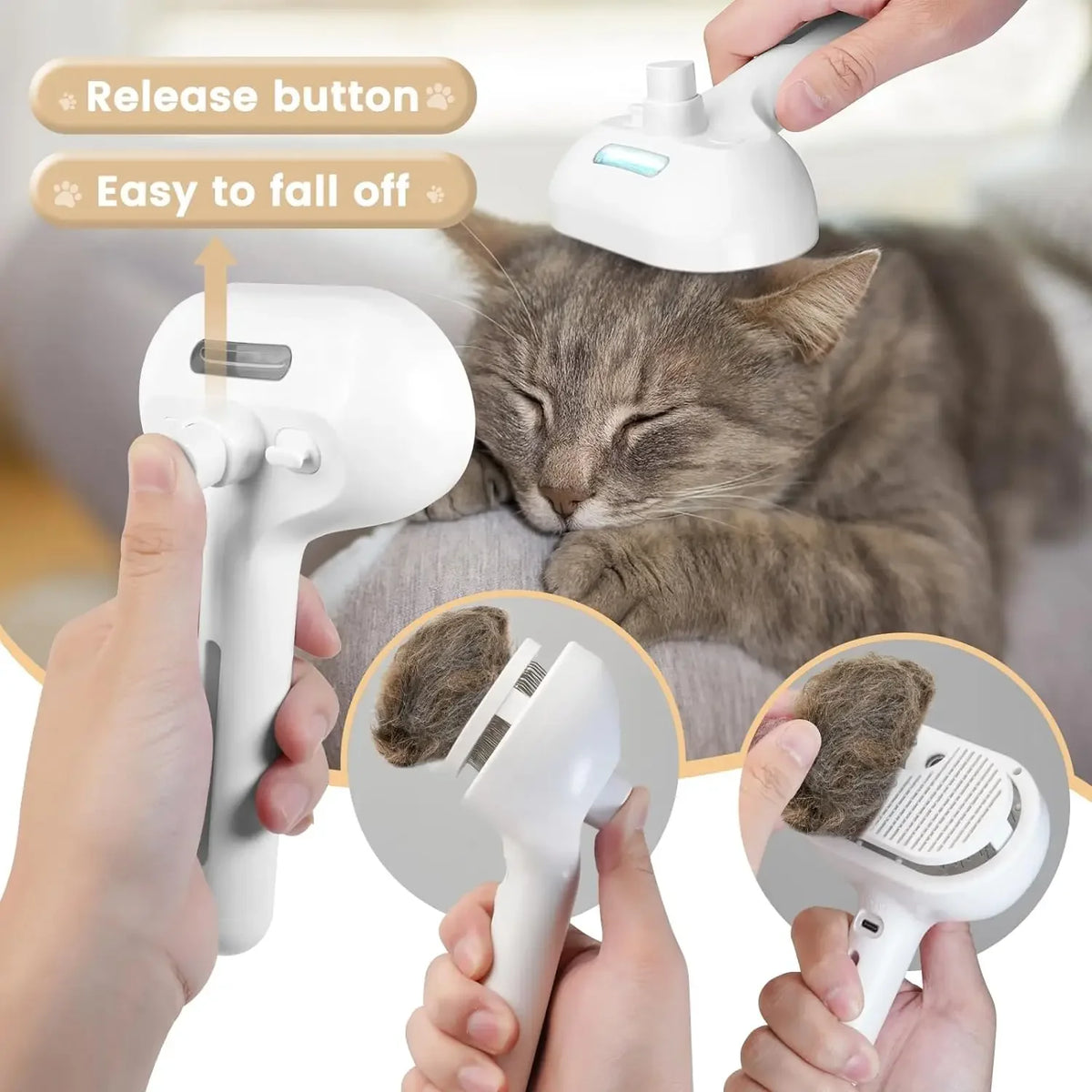 FanzyMarket 3-in-1 pet grooming brush with steam spray, electric dog and cat hair remover, massage detangler, USB rechargeable.