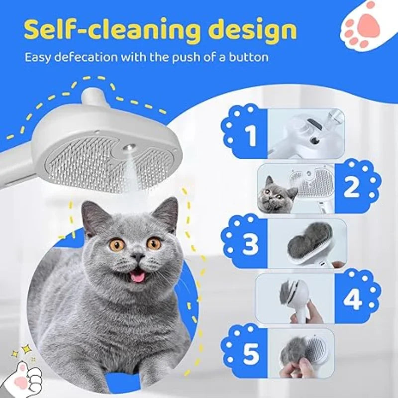 FanzyMarket 3-in-1 pet grooming brush with steam spray, electric dog and cat hair remover, massage detangler, USB rechargeable.