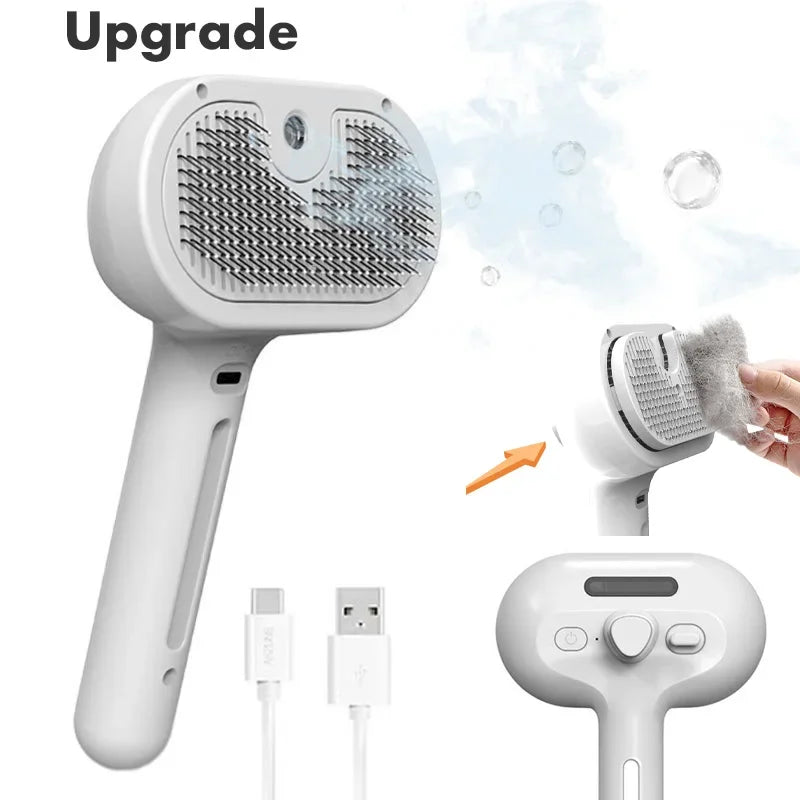 FanzyMarket 3-in-1 pet grooming brush with steam spray, electric dog and cat hair remover, massage detangler, USB rechargeable.