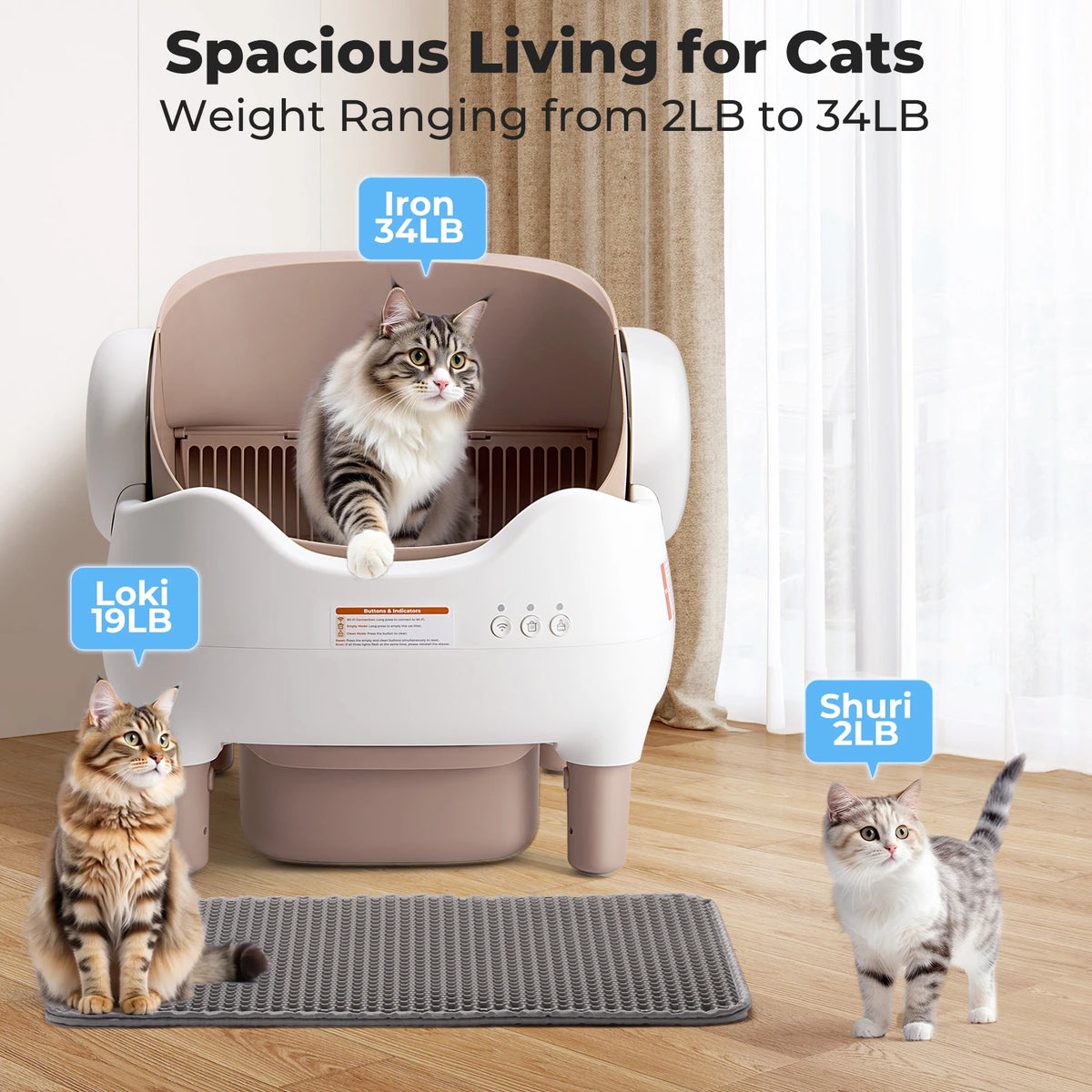 FanzyMarket self-cleaning cat litter box with app control, open-top design, 10L waste bin, whisper-quiet, ideal for multi-cat homes.