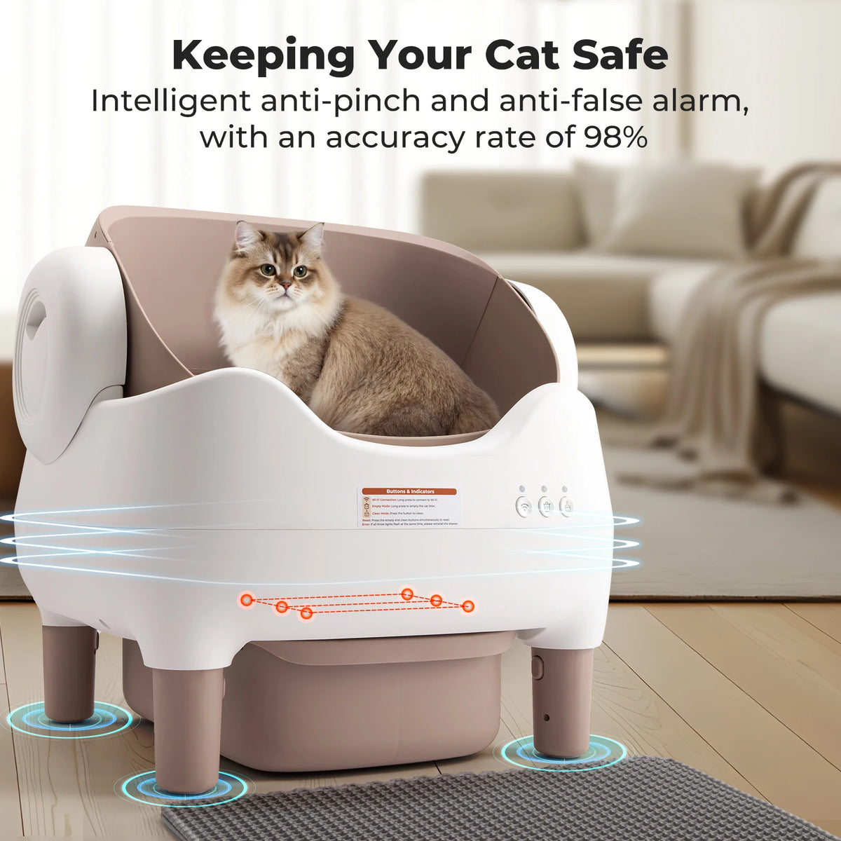FanzyMarket self-cleaning cat litter box with app control, open-top design, 10L odor-free waste bin, whisper-quiet for multi-cat homes.