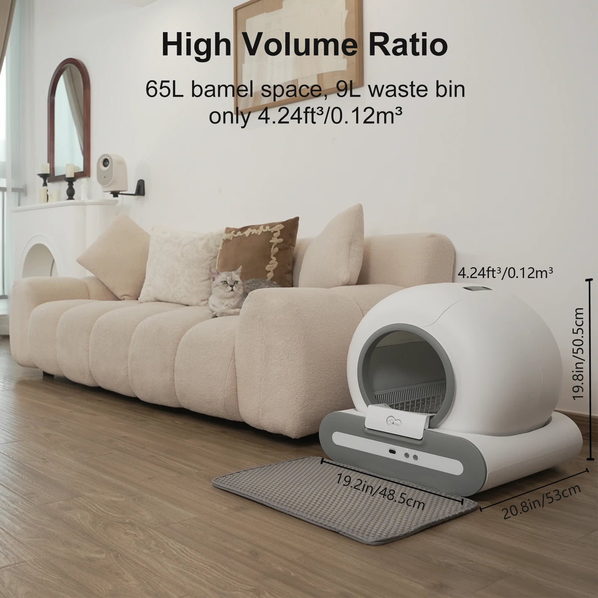 FanzyMarket 56L self-cleaning smart cat litter box with app control, low entry, includes litter mat and waste bags, fits Tofu and clumping litter.