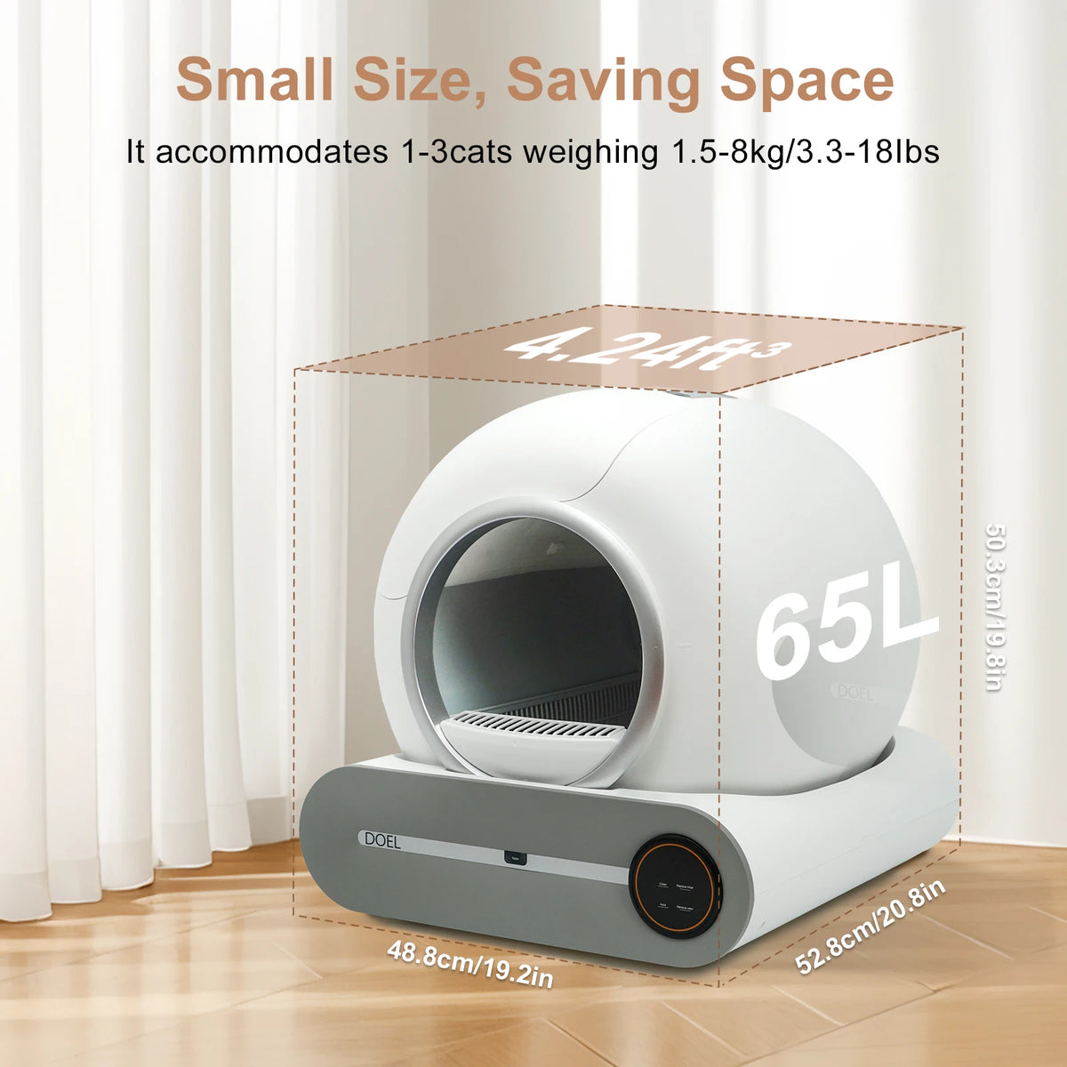 FanzyMarket self-cleaning cat litter box with app control, Wi-Fi, trash bag, and litter mat for hygienic pet grooming and hygiene.