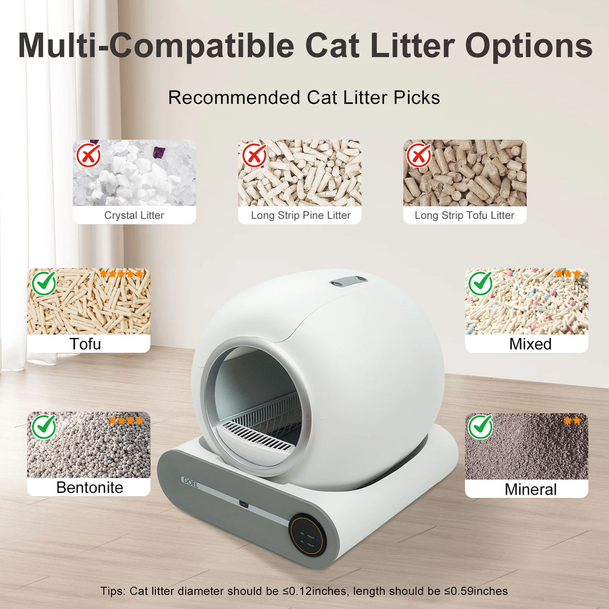 FanzyMarket self-cleaning 65L cat litter box with app control, Wi-Fi, trash bag, and litter mat for easy pet hygiene management.
