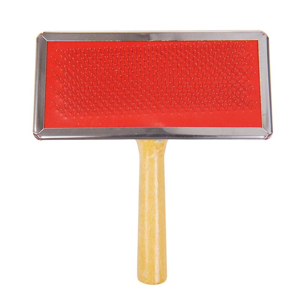 FanzyMarket pet grooming needle comb with wooden handle, stainless steel massage brush for dogs and cats, removes loose hair and detangles.