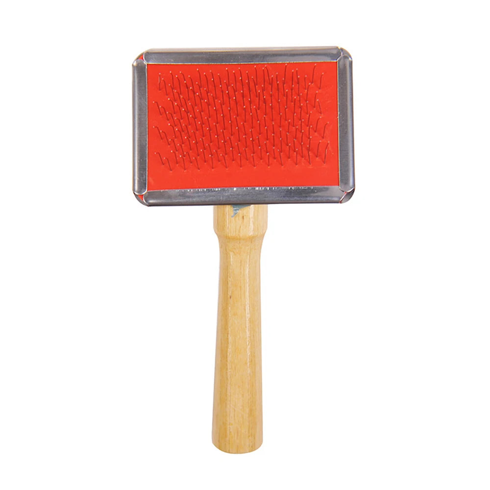 FanzyMarket pet grooming needle comb with wooden handle, stainless steel teeth, for detangling and removing loose hair from dogs and cats.