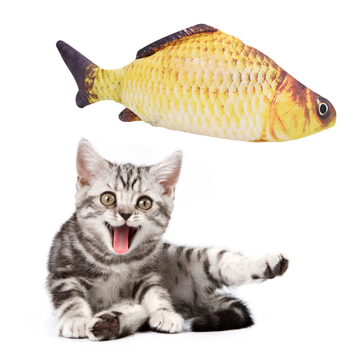 USB rechargeable floppy fish cat toy from FanzyMarket, plush interactive electronic toy for cats and dogs, soft and colorful.
