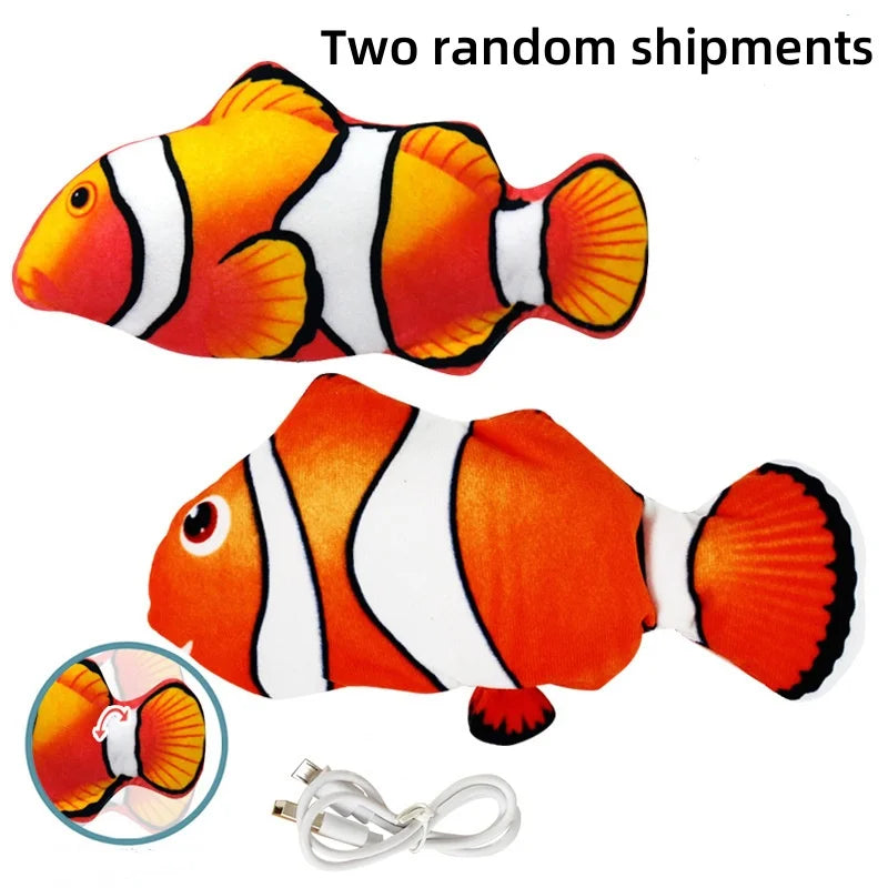 FanzyMarket USB rechargeable floppy fish cat toy, plush electronic pet toy for cats and dogs, interactive and soft.