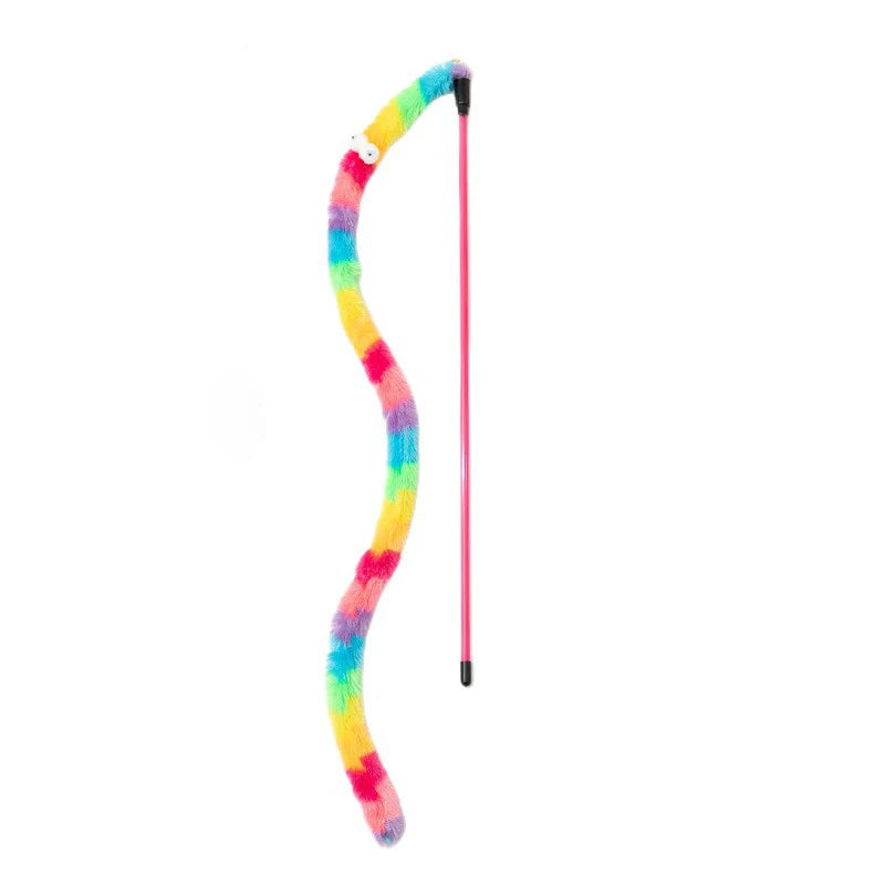FanzyMarket interactive cat teaser wand with bell, featuring a gradient plush caterpillar tassel toy for playful cats.
