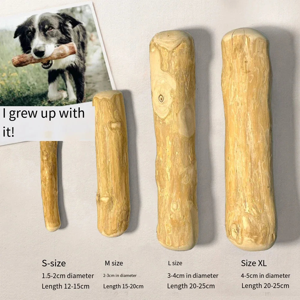 Natural wooden dog chew toy by FanzyMarket, coffee-colored wooden stick for dental health and teething in puppies and adult dogs.