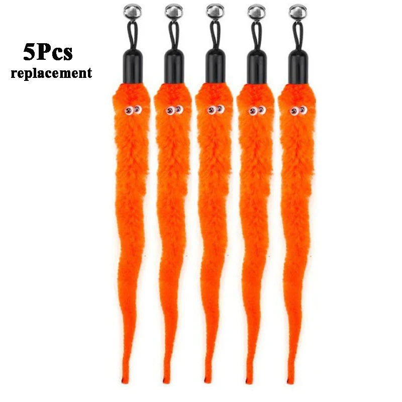 Set of FanzyMarket plush caterpillar replacement heads for cat wands, interactive worm toy accessories, pack of 5 to 11 pieces.
