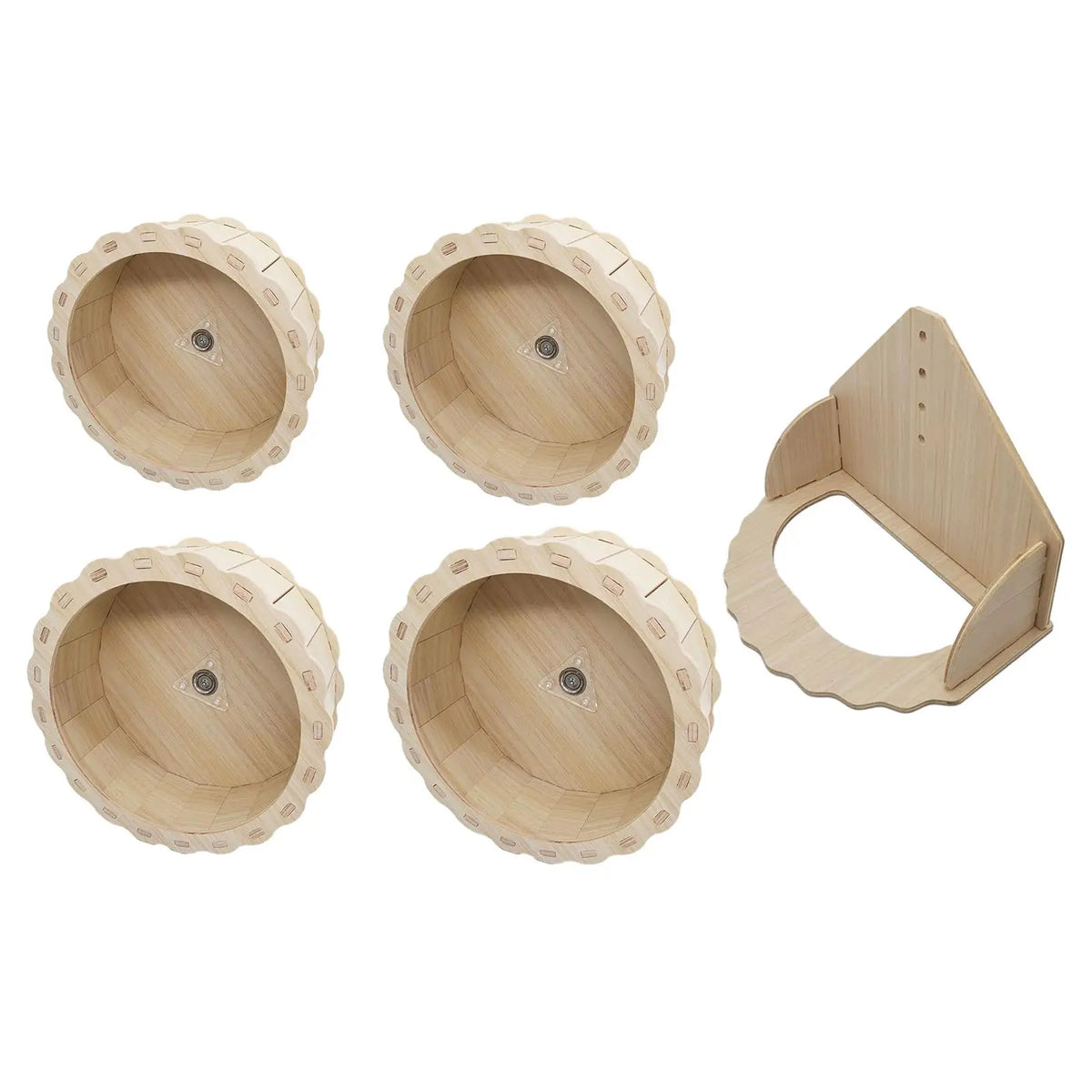 Wooden silent hamster exercise wheel from FanzyMarket, ideal for small pets like hamsters and gerbils, measuring 15-23 cm.