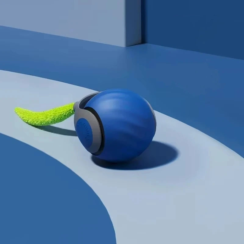 Gray rechargeable interactive rolling cat toy with faux tail and motion-activated ball for cats and small dogs by FanzyMarket.