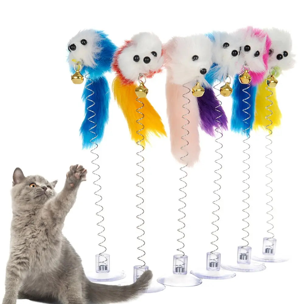 FanzyMarket interactive cat feather wand with sisal mouse and mini bell teaser toy, designed to entertain and engage cats.