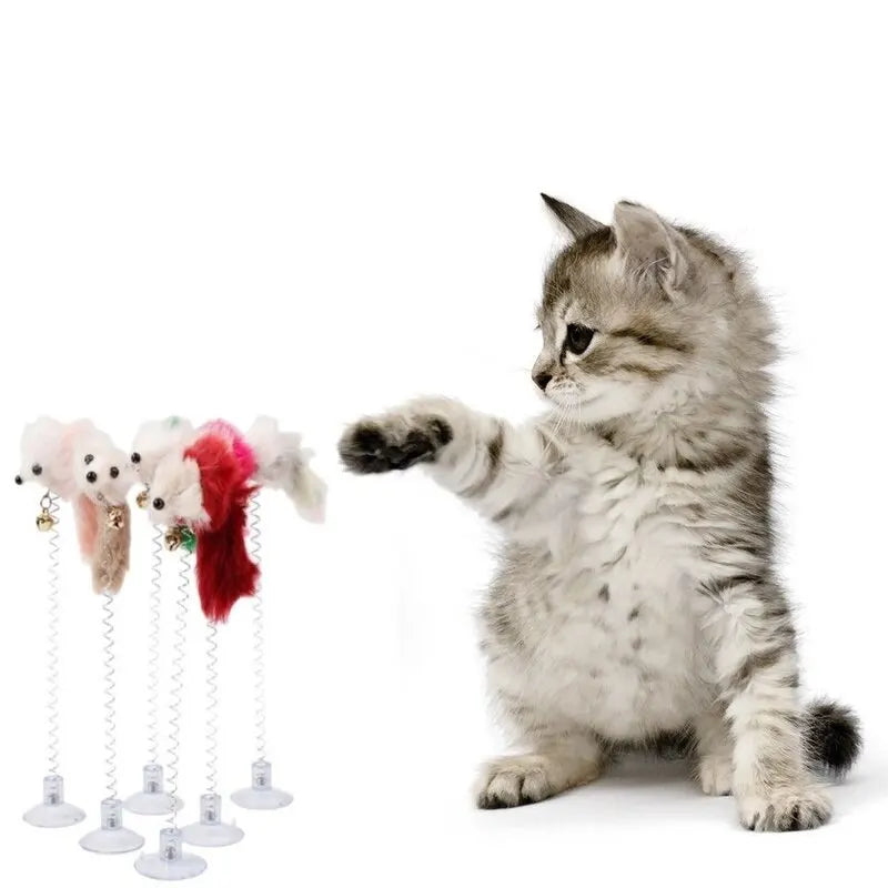 FanzyMarket interactive cat feather wand with sisal mouse and mini bell teaser toy for engaging feline play and exercise.