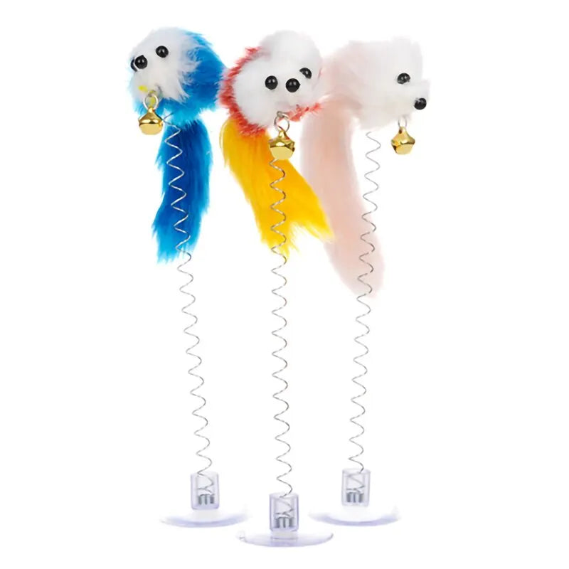 Interactive FanzyMarket cat feather wand with sisal mouse and mini bell teaser toy for cats, engaging pet play and exercise.