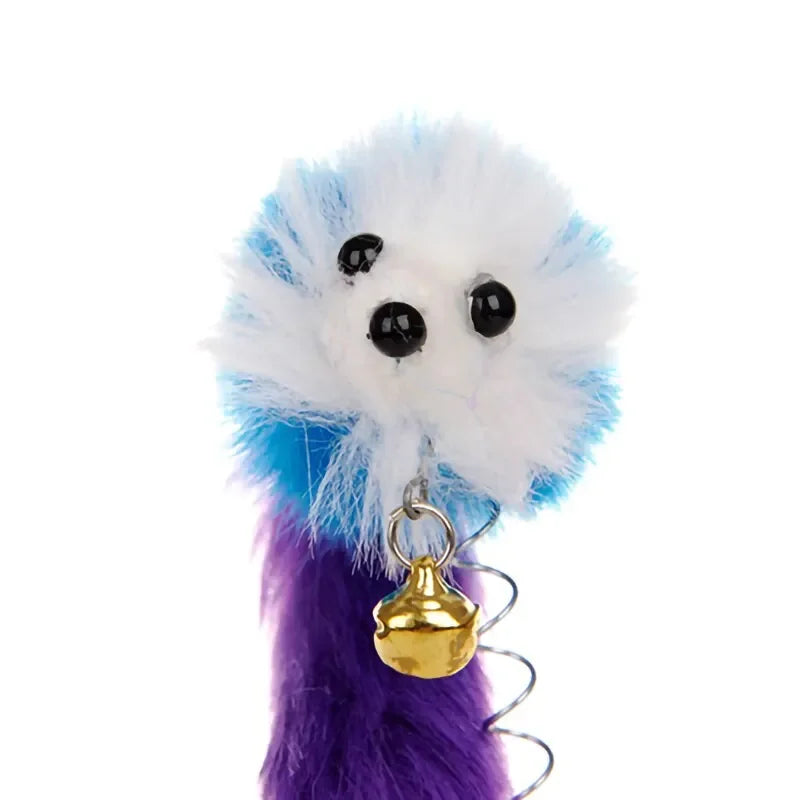 FanzyMarket interactive cat feather wand with sisal mouse and mini bell teaser toy, designed for playful feline stimulation.
