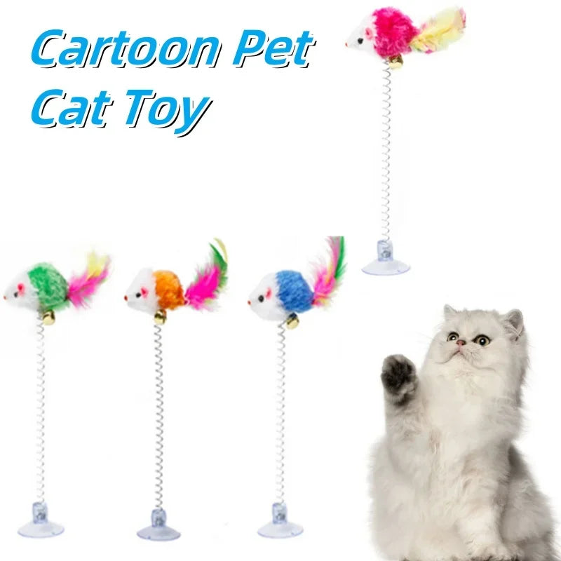 FanzyMarket cartoon feather wand cat toy with mouse and bell, 21cm interactive teaser stick for kittens, colorful pet supplies.