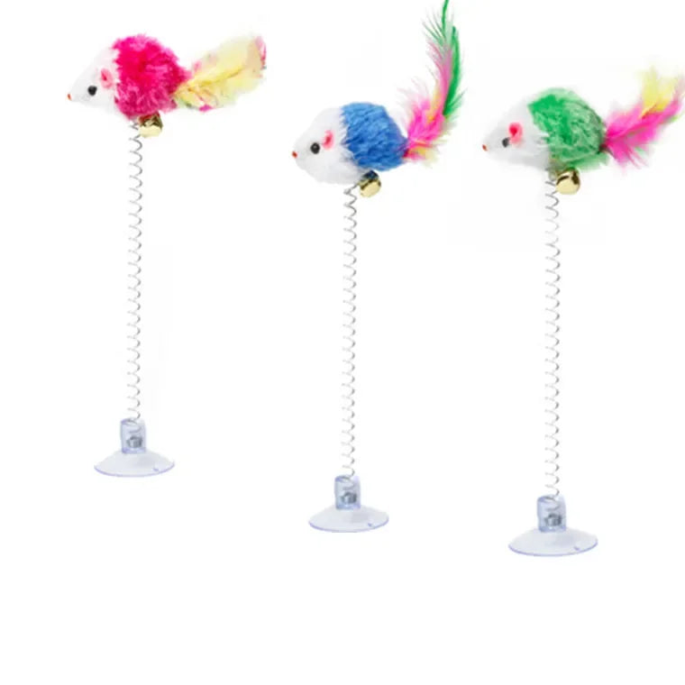 FanzyMarket cartoon feather wand cat toy with mouse and bell, 21cm interactive teaser stick for kittens, colorful pet supplies.