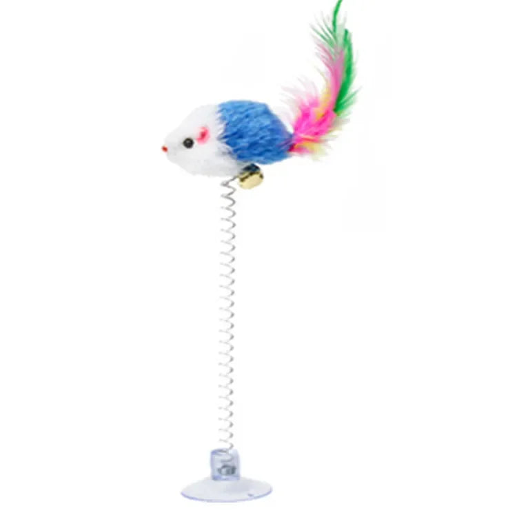 FanzyMarket cartoon feather wand cat toy with mouse and bell, 21cm interactive teaser stick for kittens, colorful pet supplies.
