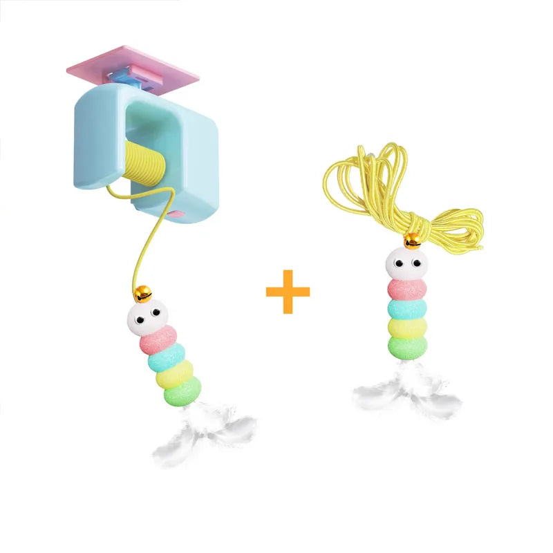 Rechargeable interactive hanging door cat toy with flying bird, designed by FanzyMarket for cat hunting and stress relief.