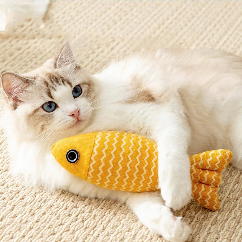FanzyMarket plush fish cat toy with catnip, 7.9-inch interactive kicker pillow for indoor cats, soft and engaging pet toy