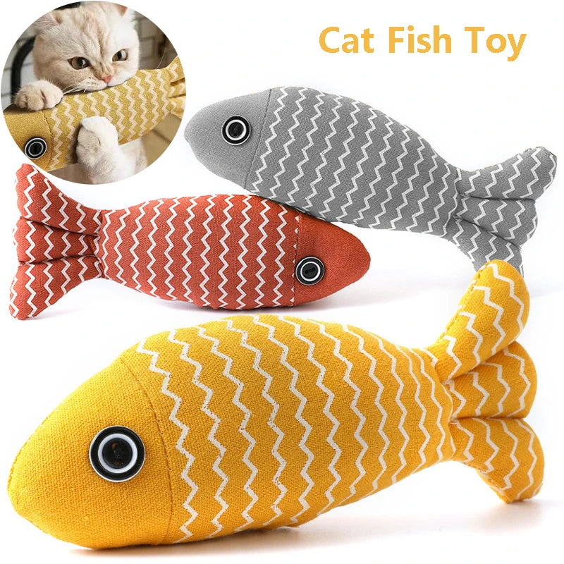 FanzyMarket interactive fish cat toy with plush body and catnip, 7.9-inch kicker pillow for indoor cats.