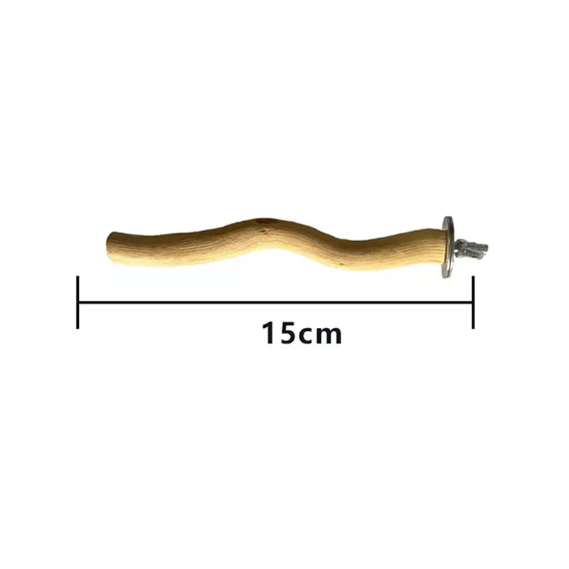 Natural wood parrot perch branch from FanzyMarket, hanging cage swing for birds, available in multiple sizes 4-12 inches, ideal for pet birds.
