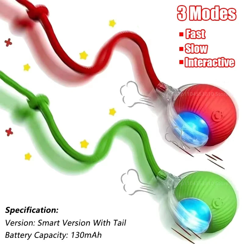 Interactive rechargeable cat ball toy with faux fur tail, automatic rolling, USB-C charging, for cats and small dogs by FanzyMarket.