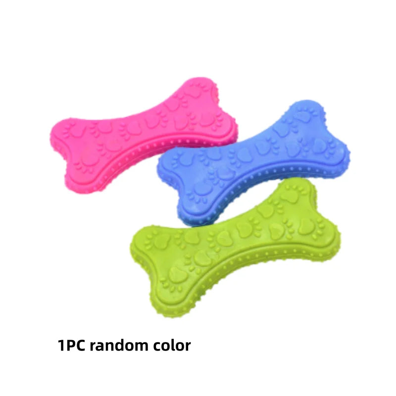 Durable rubber bone chew toy for small dogs, bite-resistant, ideal for teeth cleaning and training, by FanzyMarket.
