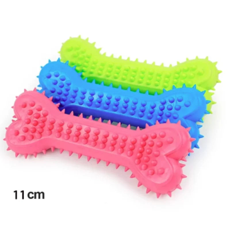 Durable rubber bone chew toy for small dogs by FanzyMarket, bite-resistant and designed for teeth cleaning and training.
