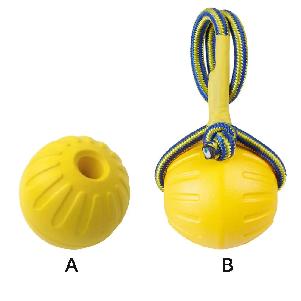 FanzyMarket indestructible EVA dog and cat chew ball, 7 cm and 9 cm, durable fetch training toy for pets.