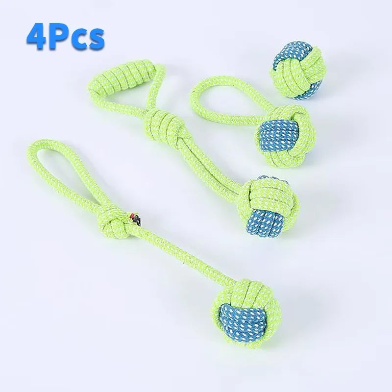 FanzyMarket bite-resistant rope knot chew toy set for dogs and cats, ideal for teeth cleaning, boredom relief, and training.