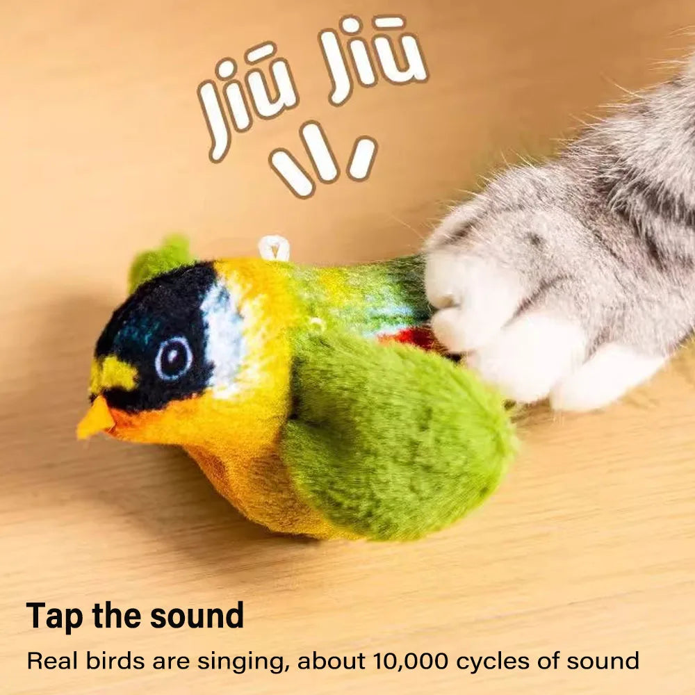 Interactive feather bird cat toy by FanzyMarket, wall-hanging sound teaser with catnip for stimulating feline play.