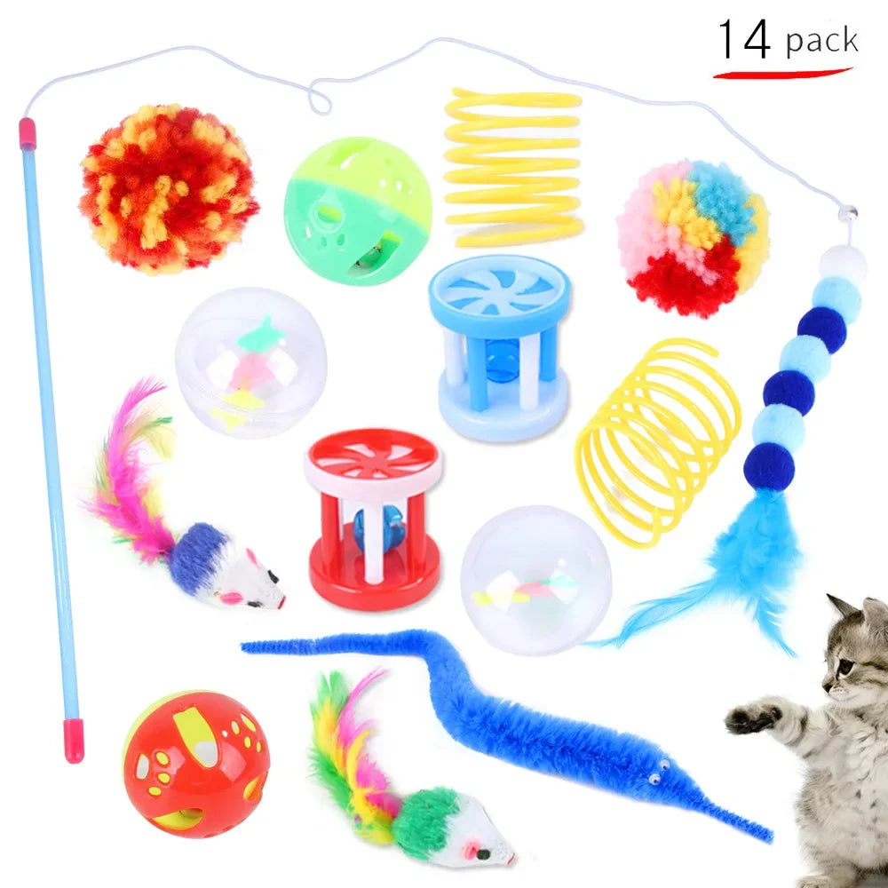 Foldable FanzyMarket cat tunnel play tent with mouse-shaped balls and fish toys for kittens, designed for fun and exercise.
