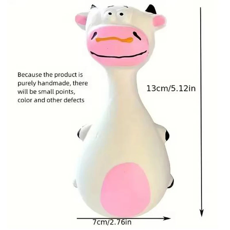FanzyMarket squeaky dog toy pack with purple elephant, white cow, and brown options, made from bite-resistant latex rubber.