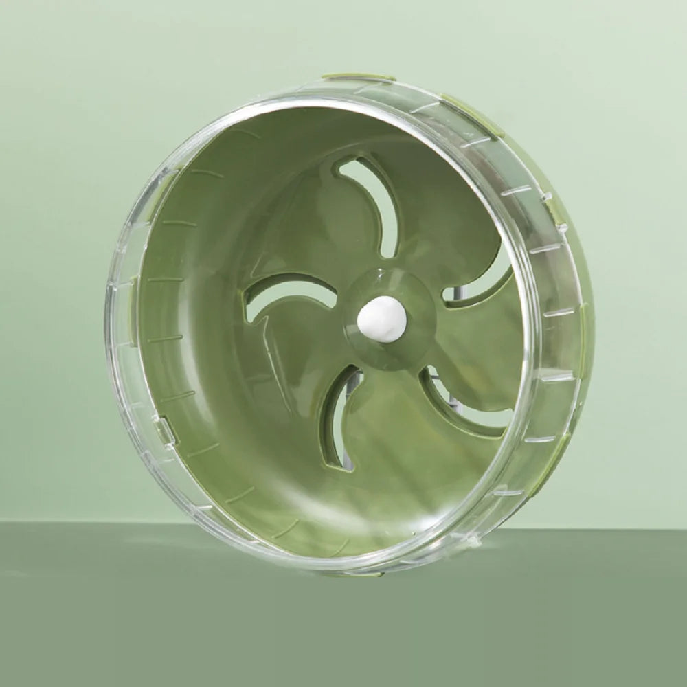 FanzyMarket silent hamster running wheel in blue, 14cm and 17.5cm, suitable for hamsters, gerbils, and mice, designed for quiet exercise.