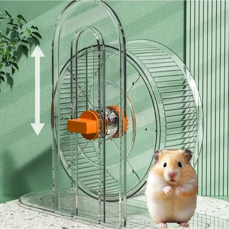 Blue FanzyMarket hamster running wheel with double bearings, 21cm diameter, adjustable height for small rodents like Djungarians.