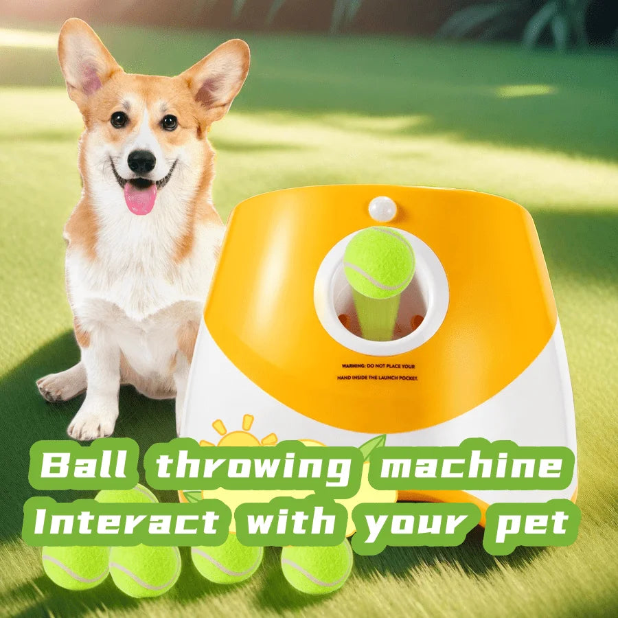FanzyMarket automatic dog ball launcher with blue design, rechargeable USB, for medium and large dogs, with 5.8 cm tennis balls.