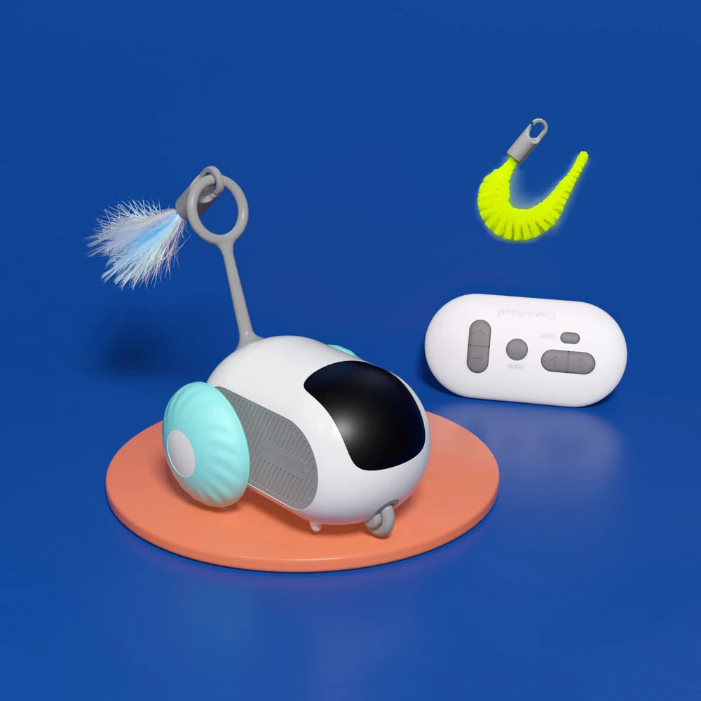 FanzyMarket automatic smart cat toy car in blue, with 2-mode remote control, interactive moving pet toy for cats and small dogs