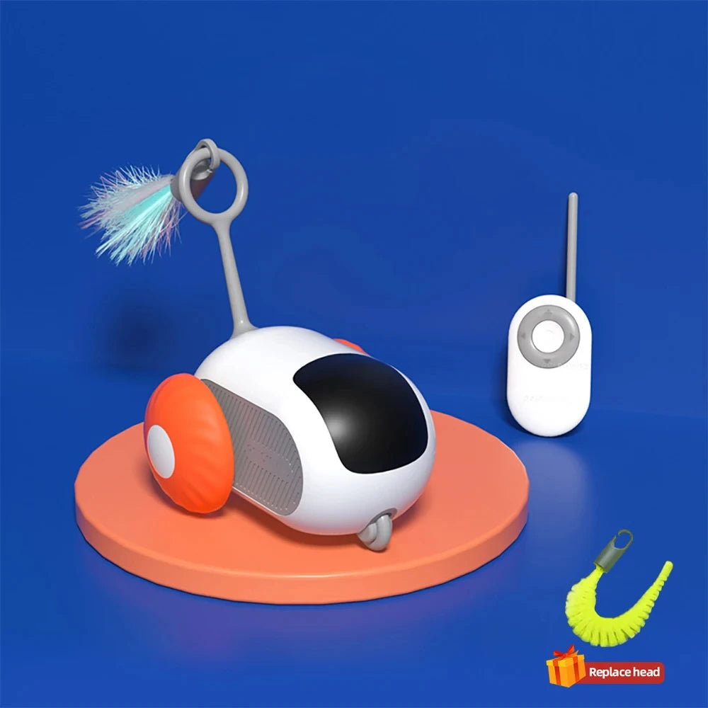 Blue FanzyMarket automatic smart cat toy car with remote control, designed for interactive play with cats and small dogs.