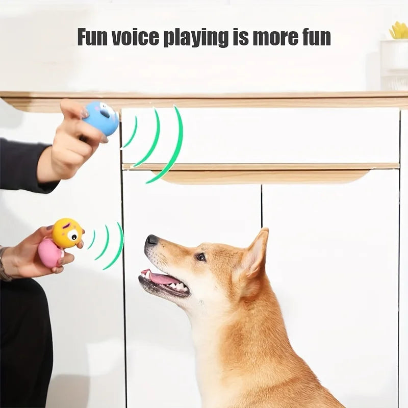 FanzyMarket cartoon big eye squeaky rubber dog ball, durable interactive chew toy for dogs, blue pet toy for active play