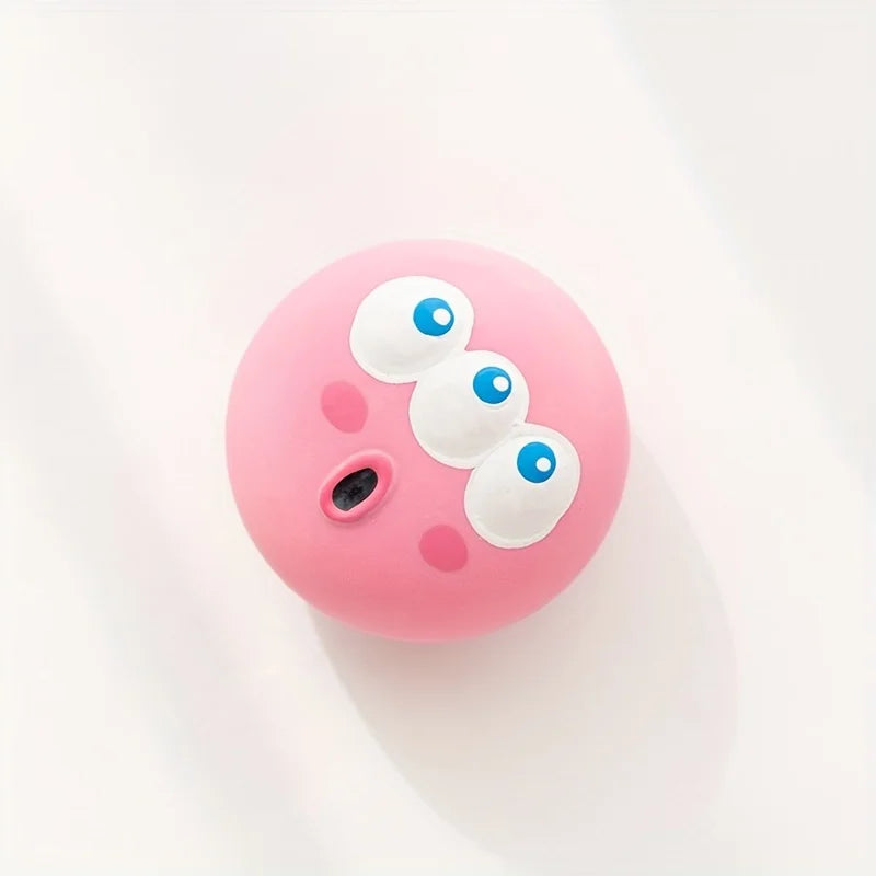 FanzyMarket cartoon big eye squeaky rubber dog ball, durable pet chew toy with bright blue color for interactive play.