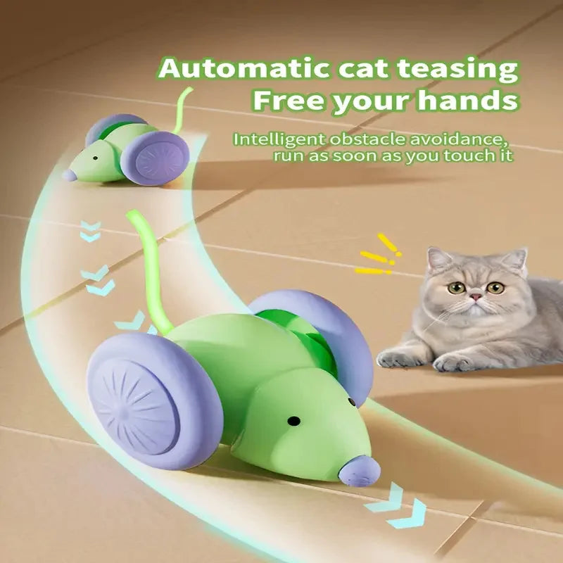 Blue FanzyMarket automatic rechargeable cat toy ball with plush tail, motion-activated rolling teaser for interactive pet play.