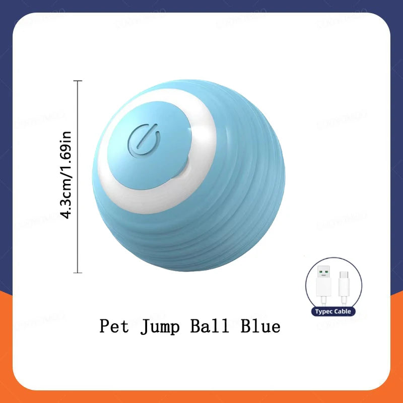 FanzyMarket automatic rechargeable cat toy ball with plush tail, motion-activated, interactive rolling teaser, USB-C rechargeable for pets.