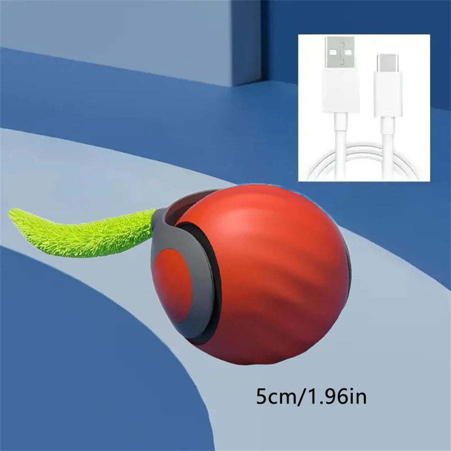 FanzyMarket automatic rechargeable cat toy ball with plush tail, motion-activated rolling teaser for interactive pet play.